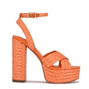 Size 7, Nine West Bright Orange Platform Heels